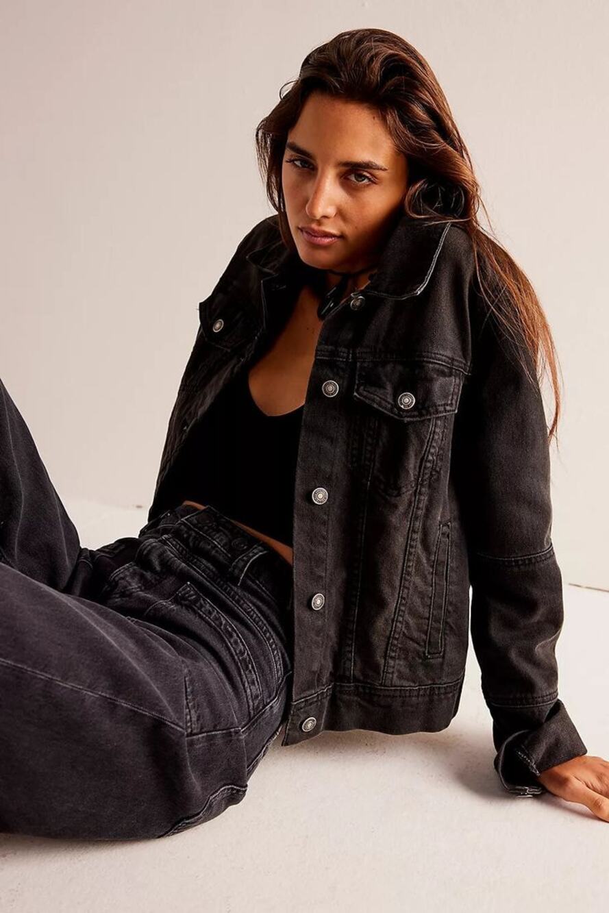 Free People We The Free Rumors Pure Cotton Denim Button Down Cropped Jacket